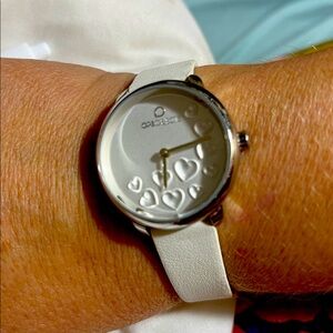 OPS Object Modern White and Silver Leather Watch with Decorative Face